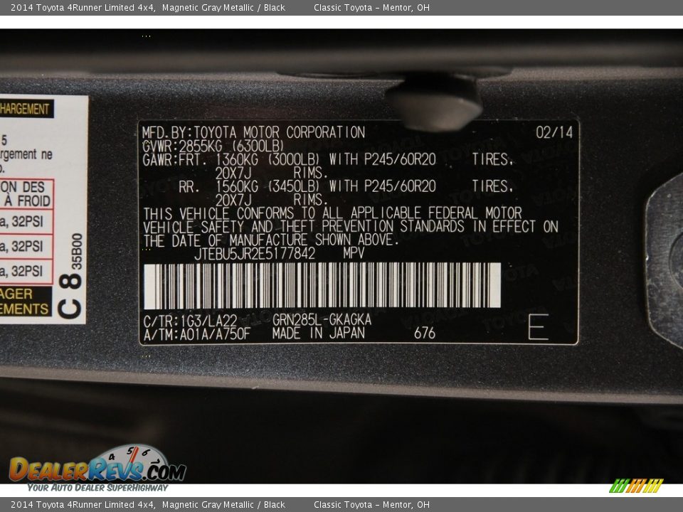 2014 Toyota 4Runner Limited 4x4 Magnetic Gray Metallic / Black Photo #22