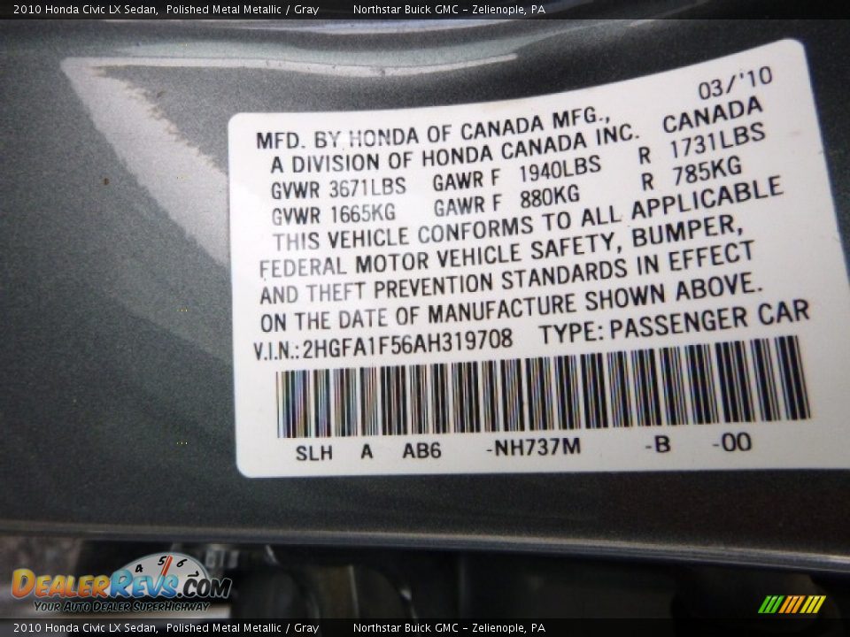 2010 Honda Civic LX Sedan Polished Metal Metallic / Gray Photo #19
