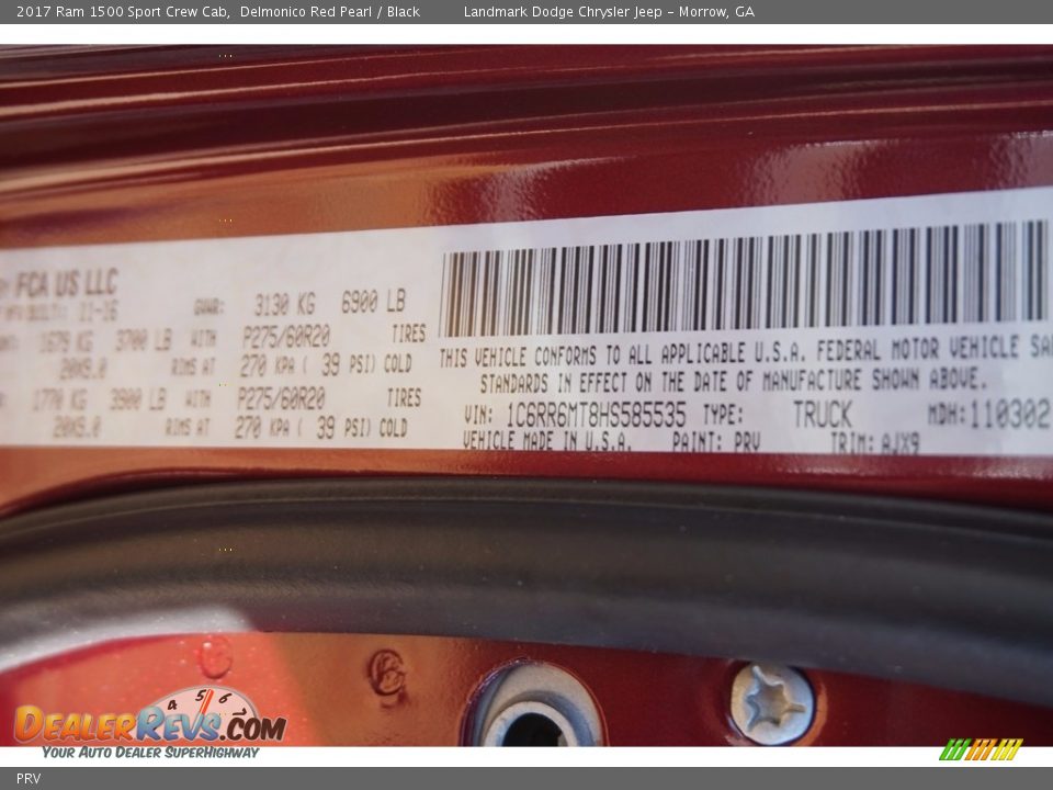 Ram Color Code PRV Delmonico Red Pearl