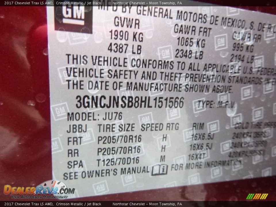 2017 Chevrolet Trax LS AWD Crimson Metallic / Jet Black Photo #15