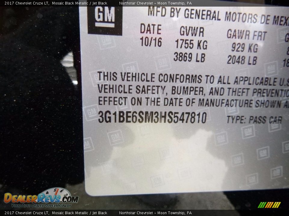 2017 Chevrolet Cruze LT Mosaic Black Metallic / Jet Black Photo #16