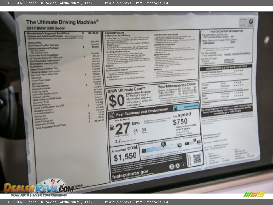 2017 BMW 3 Series 330i Sedan Alpine White / Black Photo #11