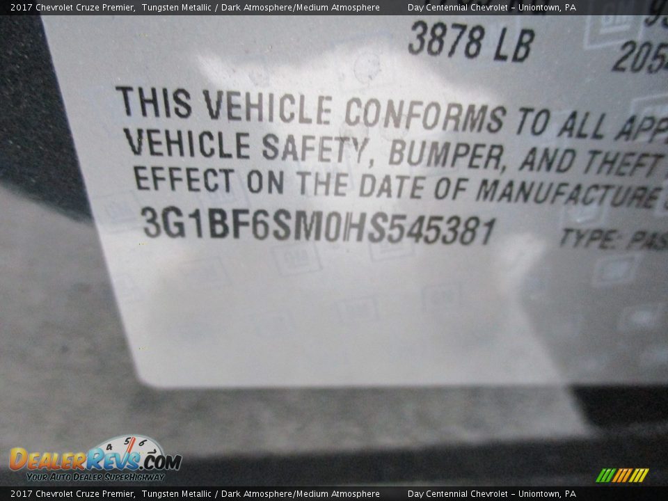 2017 Chevrolet Cruze Premier Tungsten Metallic / Dark Atmosphere/Medium Atmosphere Photo #19