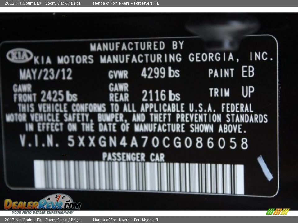 2012 Kia Optima EX Ebony Black / Beige Photo #35