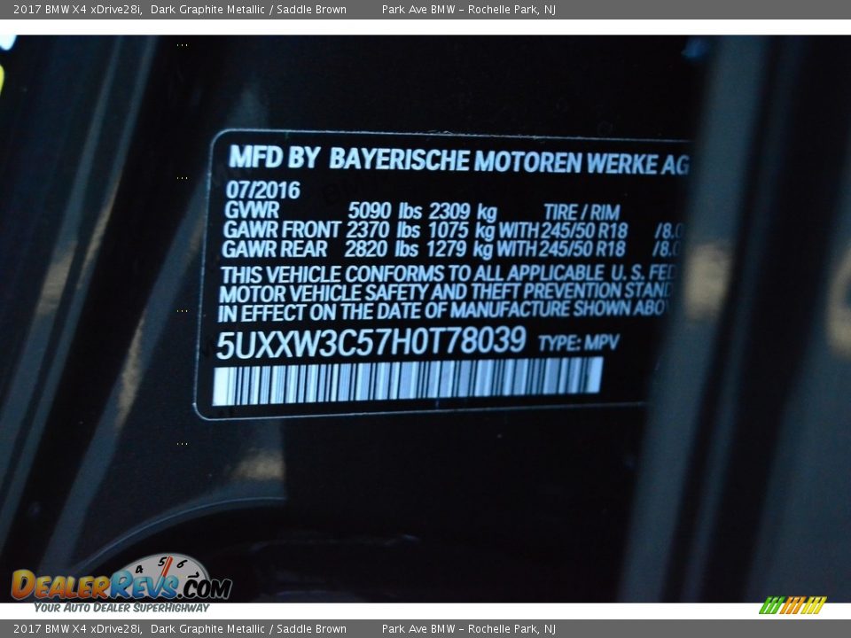 2017 BMW X4 xDrive28i Dark Graphite Metallic / Saddle Brown Photo #34