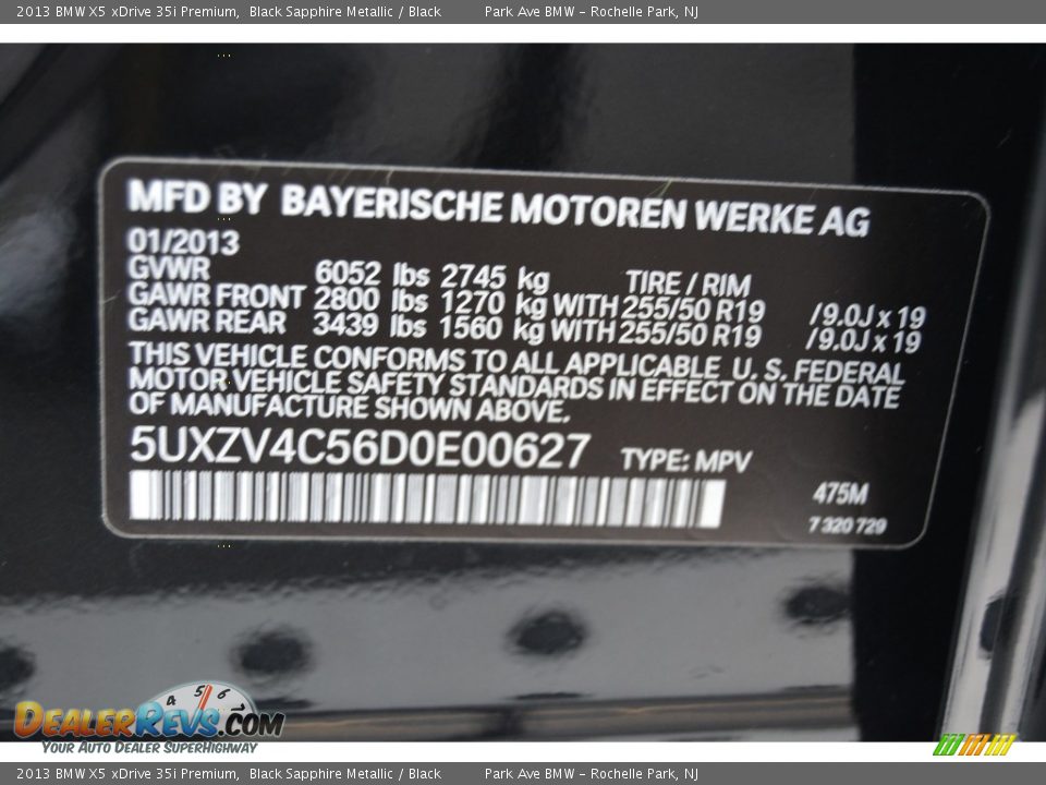 2013 BMW X5 xDrive 35i Premium Black Sapphire Metallic / Black Photo #35