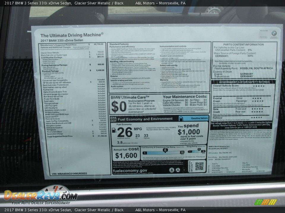 2017 BMW 3 Series 330i xDrive Sedan Glacier Silver Metallic / Black Photo #9