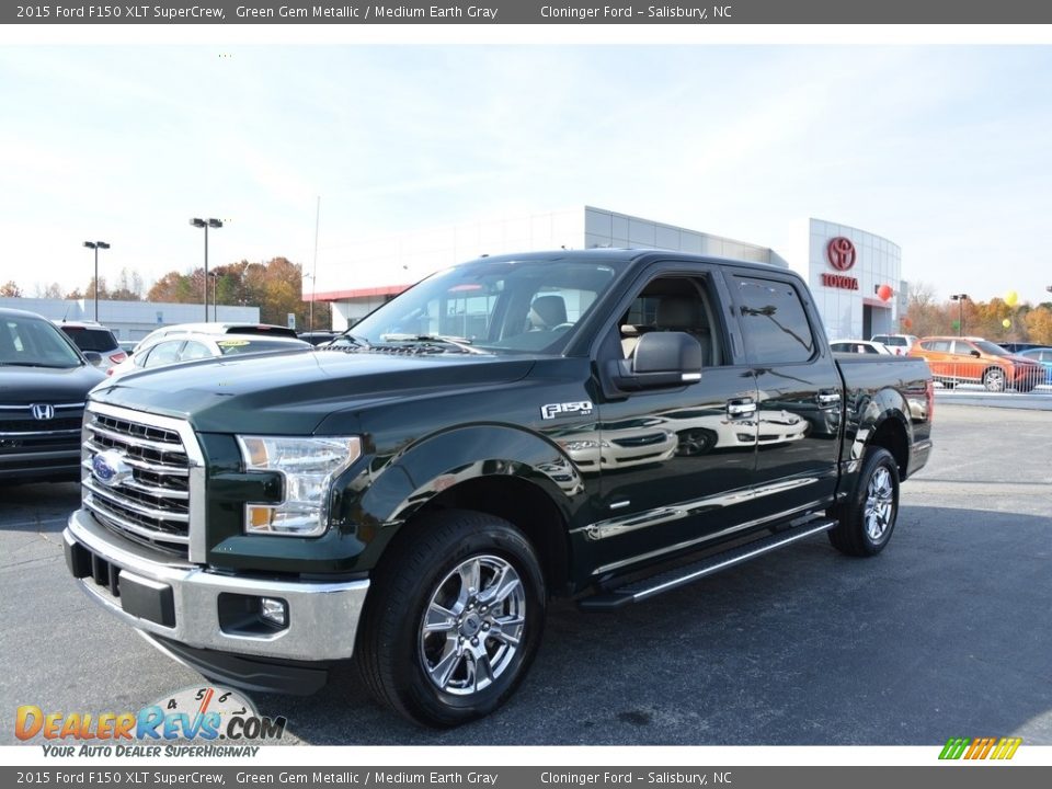 2015 Ford F150 XLT SuperCrew Green Gem Metallic / Medium Earth Gray Photo #7