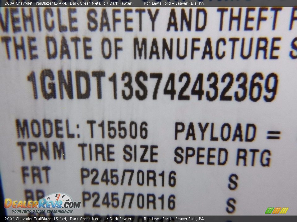 2004 Chevrolet TrailBlazer LS 4x4 Dark Green Metallic / Dark Pewter Photo #15