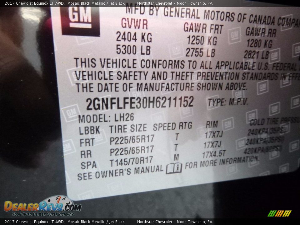 2017 Chevrolet Equinox LT AWD Mosaic Black Metallic / Jet Black Photo #14