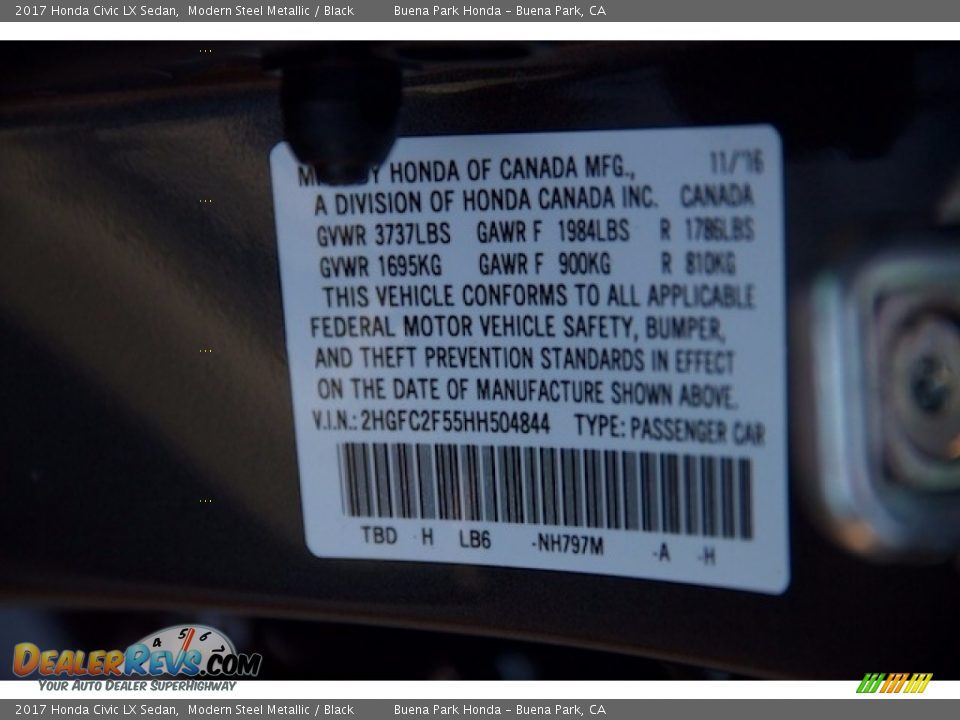 2017 Honda Civic LX Sedan Modern Steel Metallic / Black Photo #16