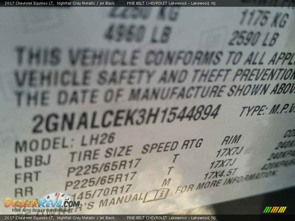 2017 Chevrolet Equinox LT Nightfall Gray Metallic / Jet Black Photo #10