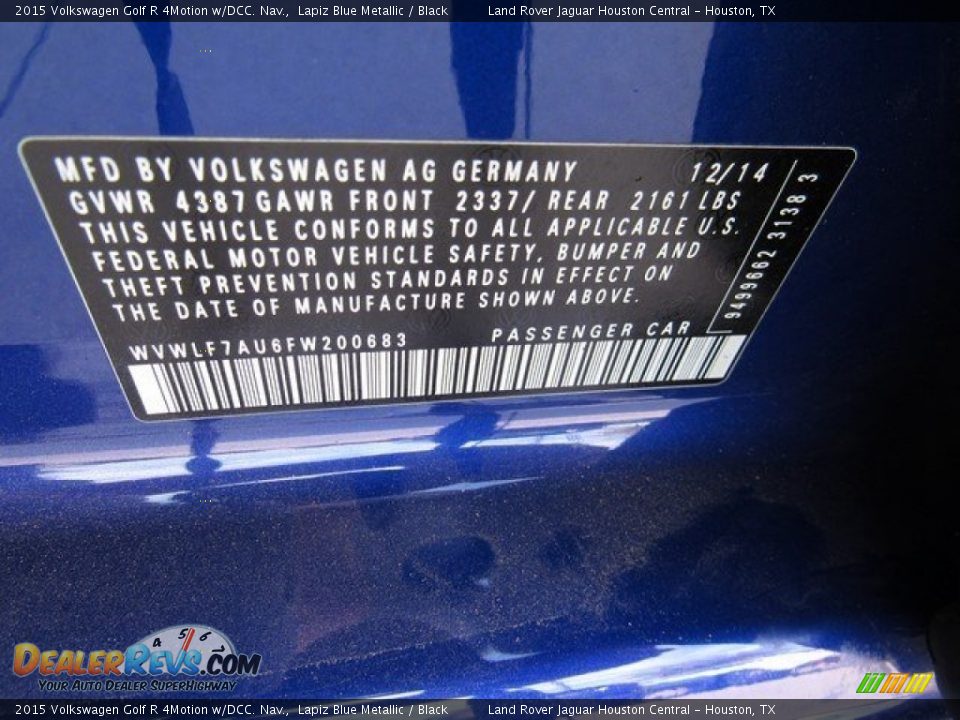 2015 Volkswagen Golf R 4Motion w/DCC. Nav. Lapiz Blue Metallic / Black Photo #35