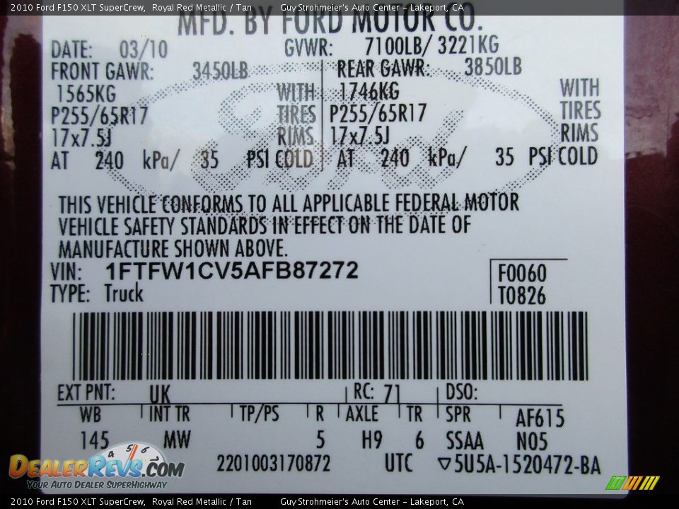 2010 Ford F150 XLT SuperCrew Royal Red Metallic / Tan Photo #27