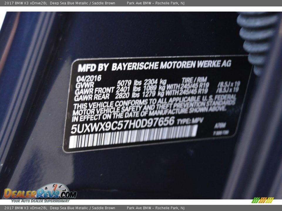 2017 BMW X3 xDrive28i Deep Sea Blue Metallic / Saddle Brown Photo #33