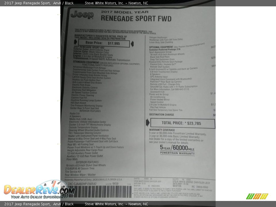 2017 Jeep Renegade Sport Window Sticker Photo #24