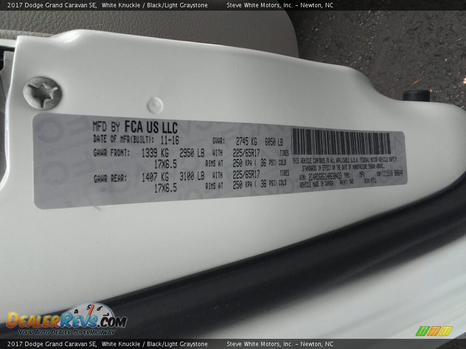 2017 Dodge Grand Caravan SE White Knuckle / Black/Light Graystone Photo #26