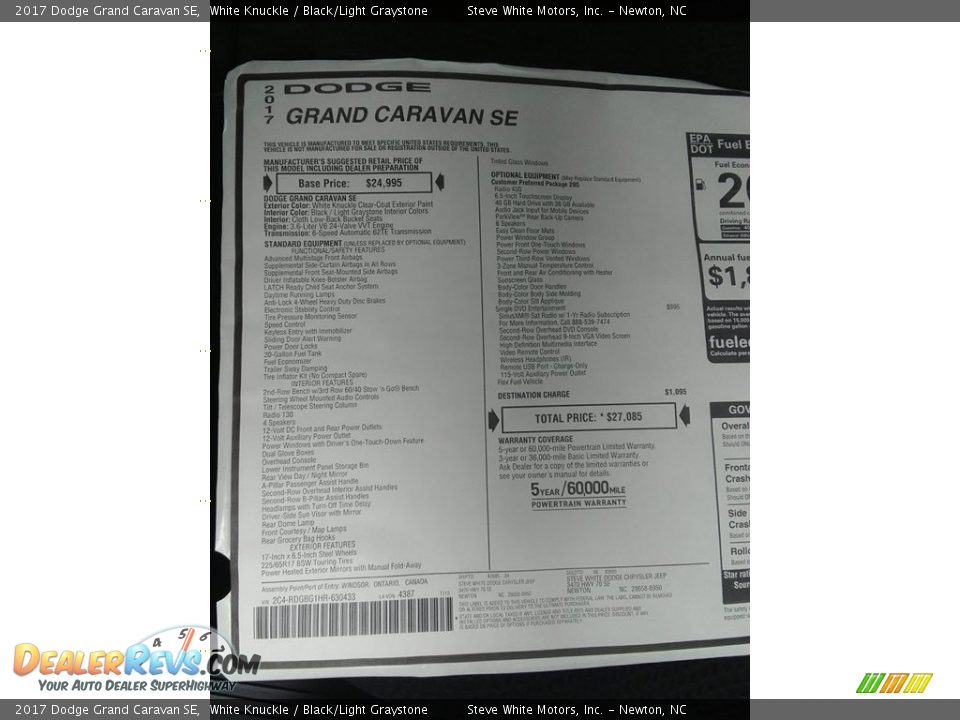 2017 Dodge Grand Caravan SE White Knuckle / Black/Light Graystone Photo #27