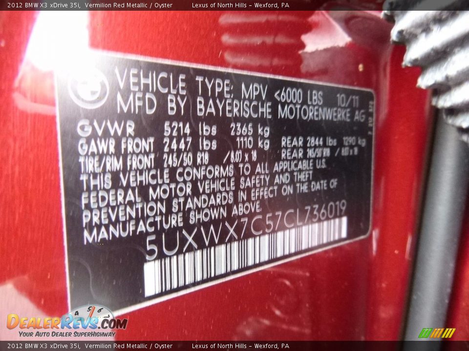 2012 BMW X3 xDrive 35i Vermilion Red Metallic / Oyster Photo #14
