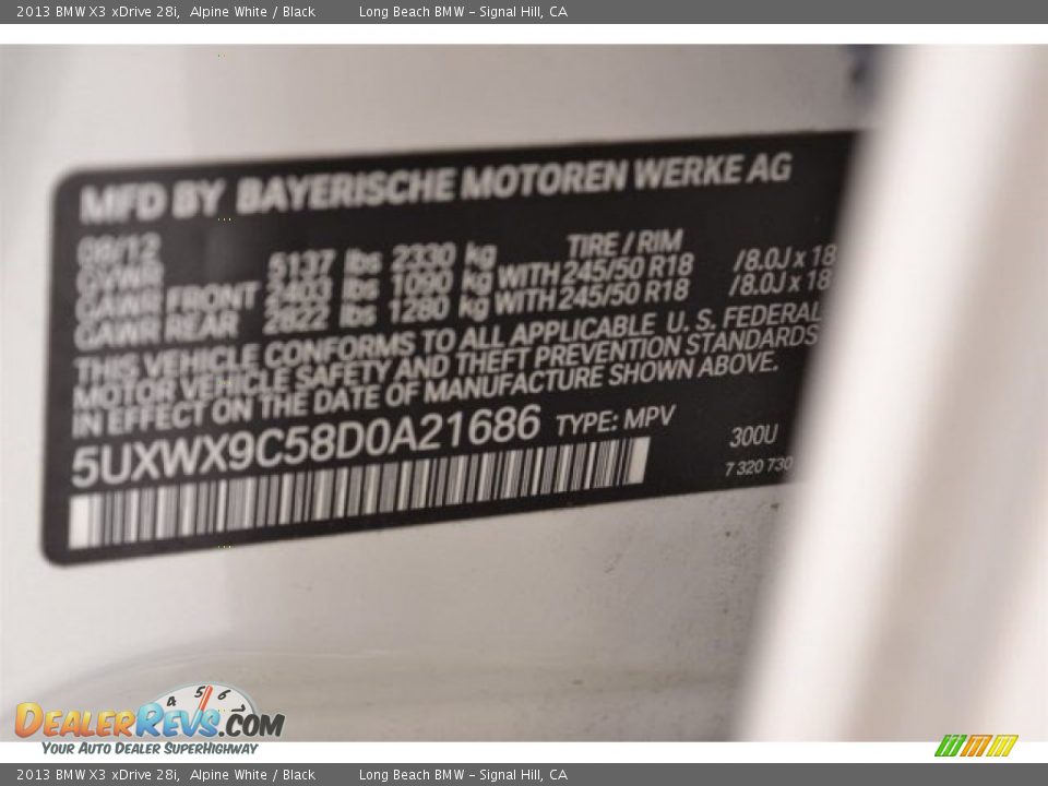 2013 BMW X3 xDrive 28i Alpine White / Black Photo #11