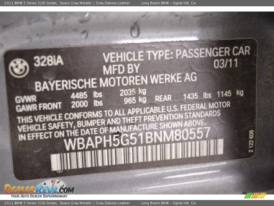 2011 BMW 3 Series 328i Sedan Space Gray Metallic / Gray Dakota Leather Photo #30
