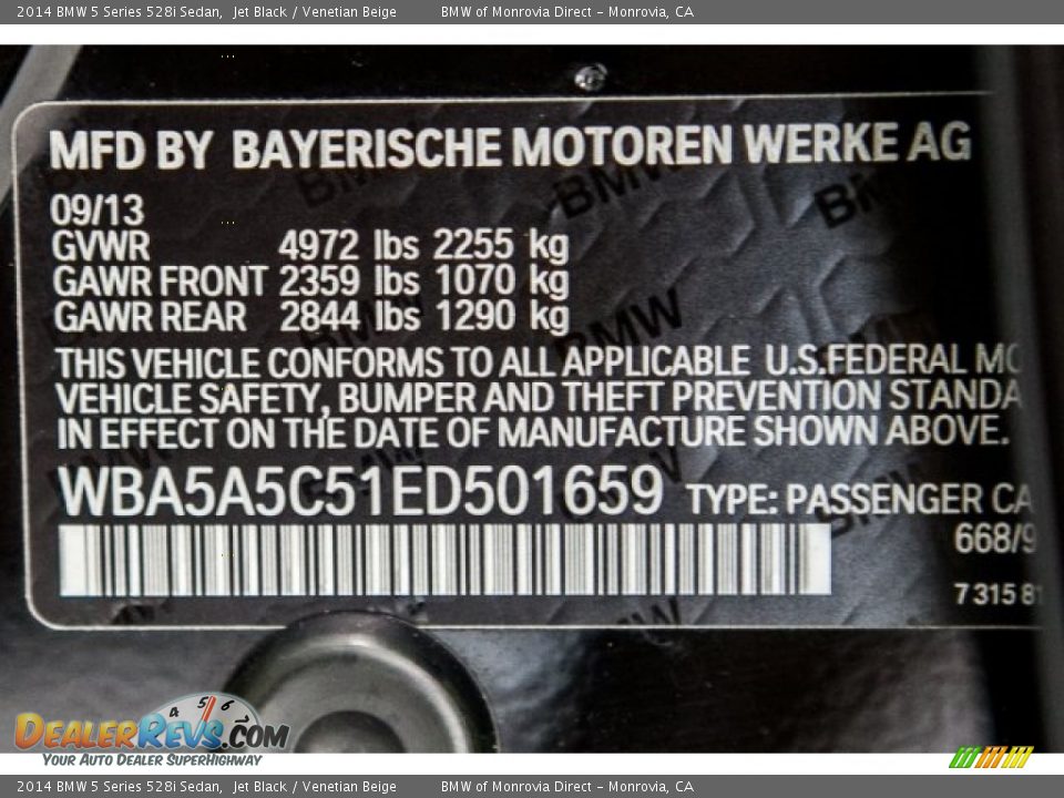 2014 BMW 5 Series 528i Sedan Jet Black / Venetian Beige Photo #21