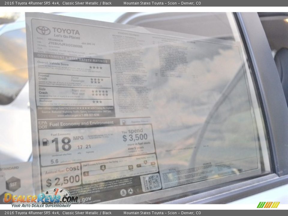 2016 Toyota 4Runner SR5 4x4 Classic Silver Metallic / Black Photo #10