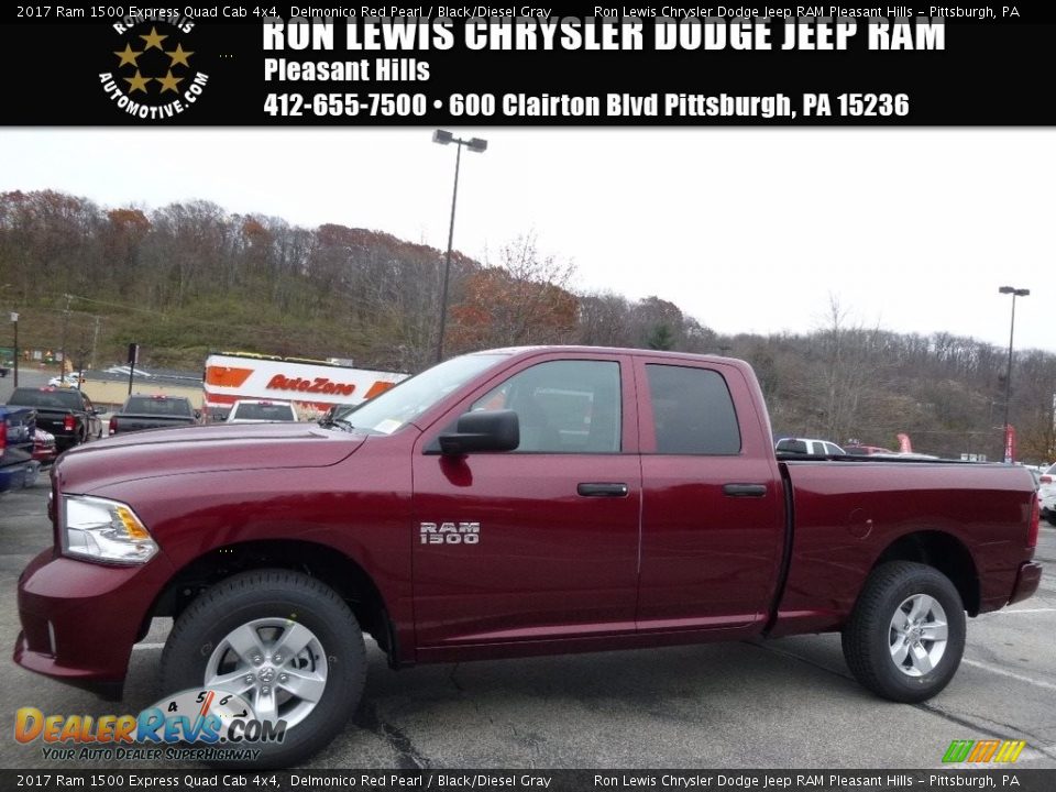 2017 Ram 1500 Express Quad Cab 4x4 Delmonico Red Pearl / Black/Diesel Gray Photo #1