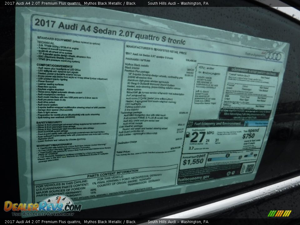 2017 Audi A4 2.0T Premium Plus quattro Mythos Black Metallic / Black Photo #10