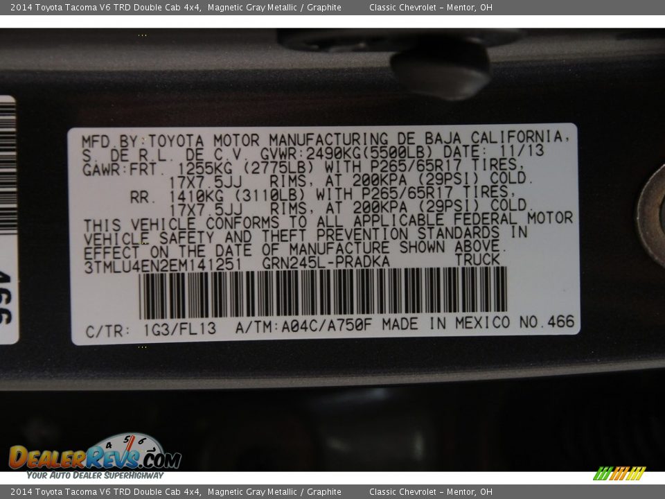 2014 Toyota Tacoma V6 TRD Double Cab 4x4 Magnetic Gray Metallic / Graphite Photo #18