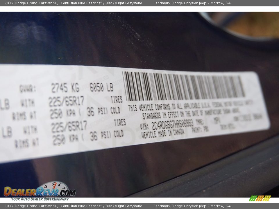 2017 Dodge Grand Caravan SE Contusion Blue Pearlcoat / Black/Light Graystone Photo #9