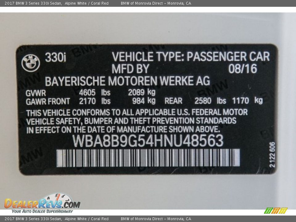 2017 BMW 3 Series 330i Sedan Alpine White / Coral Red Photo #10