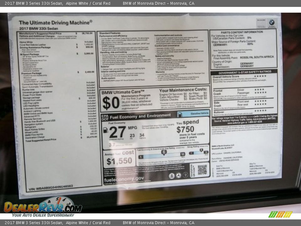 2017 BMW 3 Series 330i Sedan Window Sticker Photo #11