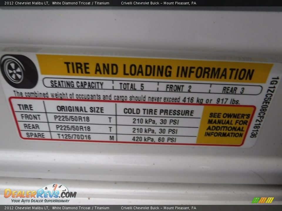 2012 Chevrolet Malibu LT White Diamond Tricoat / Titanium Photo #32