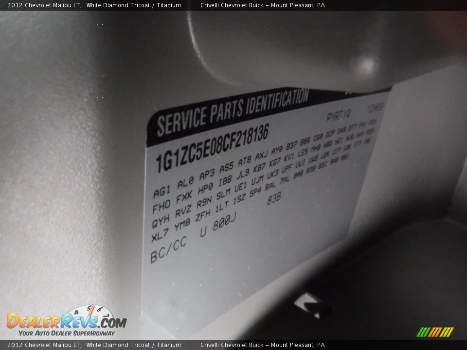 2012 Chevrolet Malibu LT White Diamond Tricoat / Titanium Photo #34