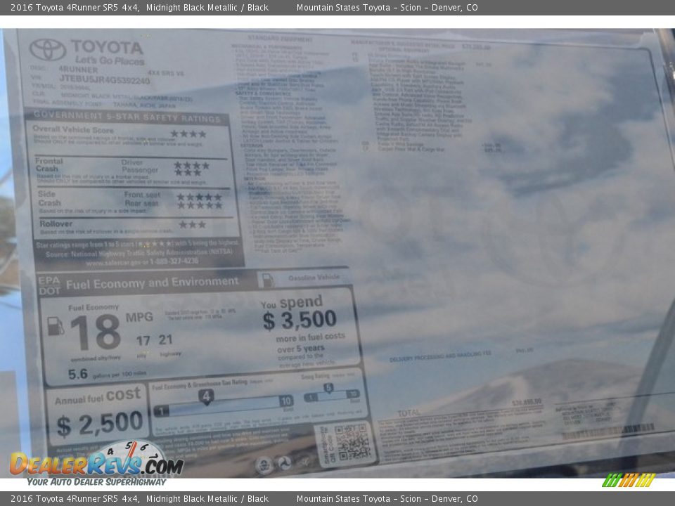 2016 Toyota 4Runner SR5 4x4 Midnight Black Metallic / Black Photo #10