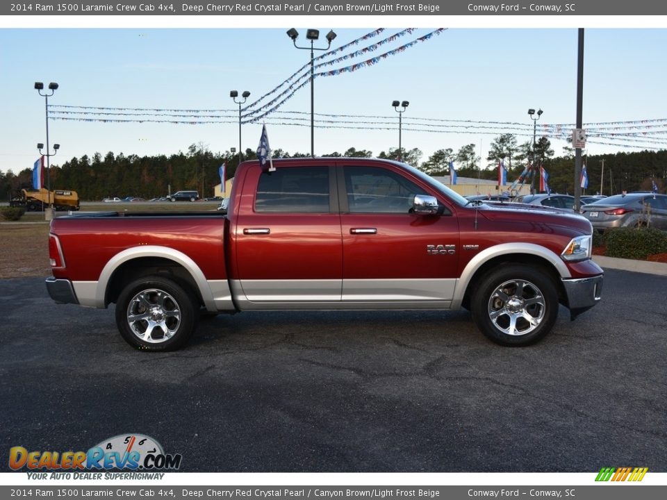 2014 Ram 1500 Laramie Crew Cab 4x4 Deep Cherry Red Crystal Pearl / Canyon Brown/Light Frost Beige Photo #2