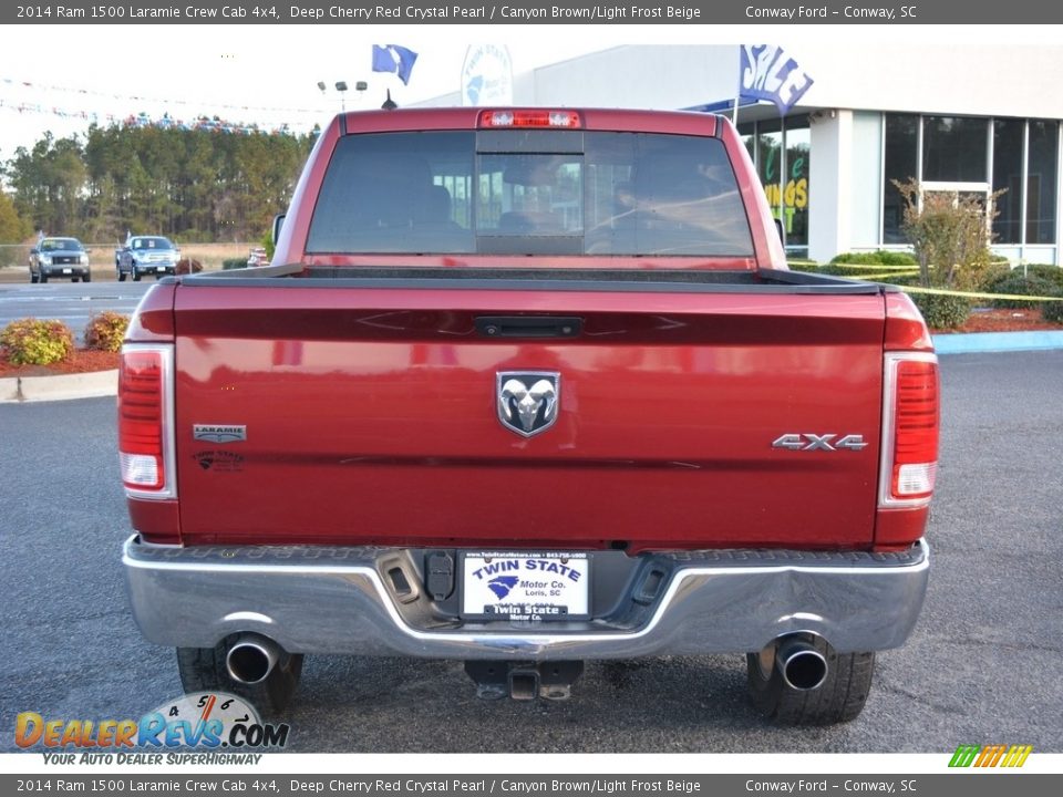 2014 Ram 1500 Laramie Crew Cab 4x4 Deep Cherry Red Crystal Pearl / Canyon Brown/Light Frost Beige Photo #4