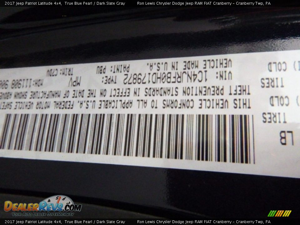2017 Jeep Patriot Latitude 4x4 True Blue Pearl / Dark Slate Gray Photo #15