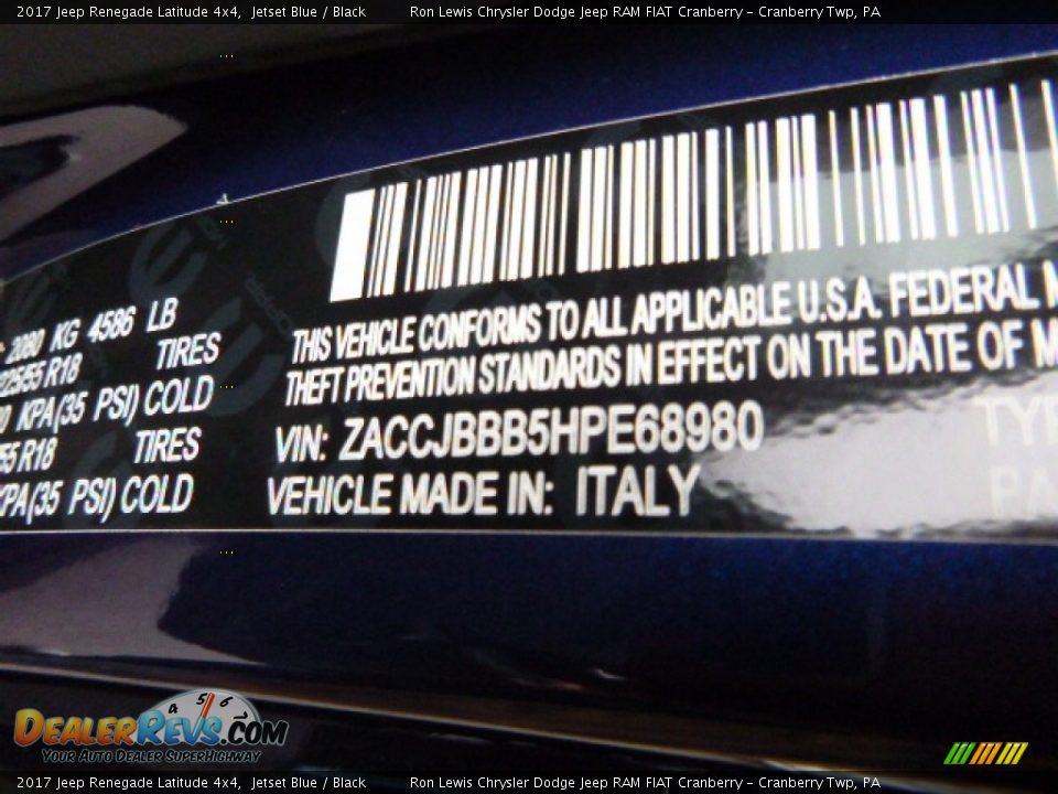 2017 Jeep Renegade Latitude 4x4 Jetset Blue / Black Photo #15