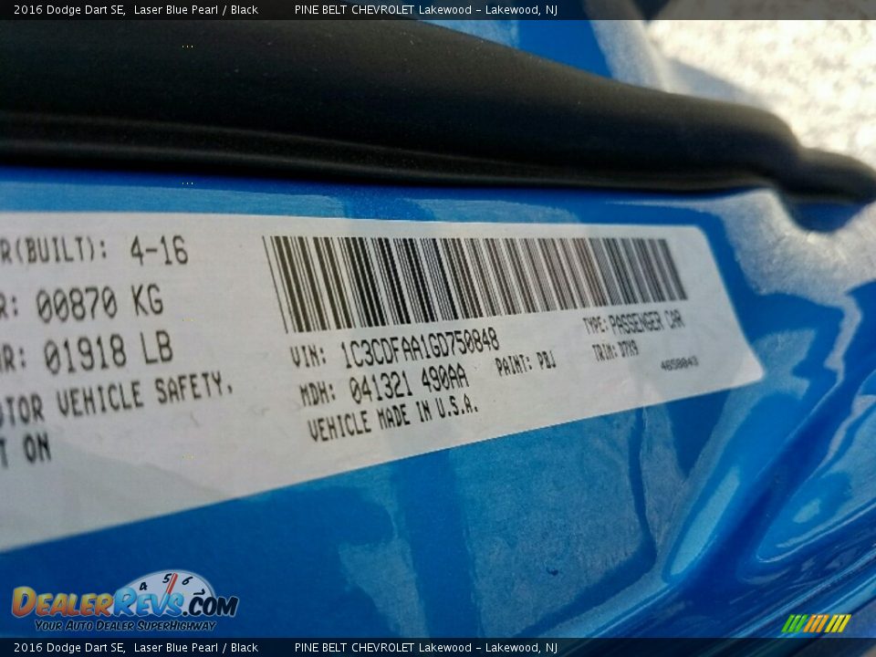 2016 Dodge Dart SE Laser Blue Pearl / Black Photo #16