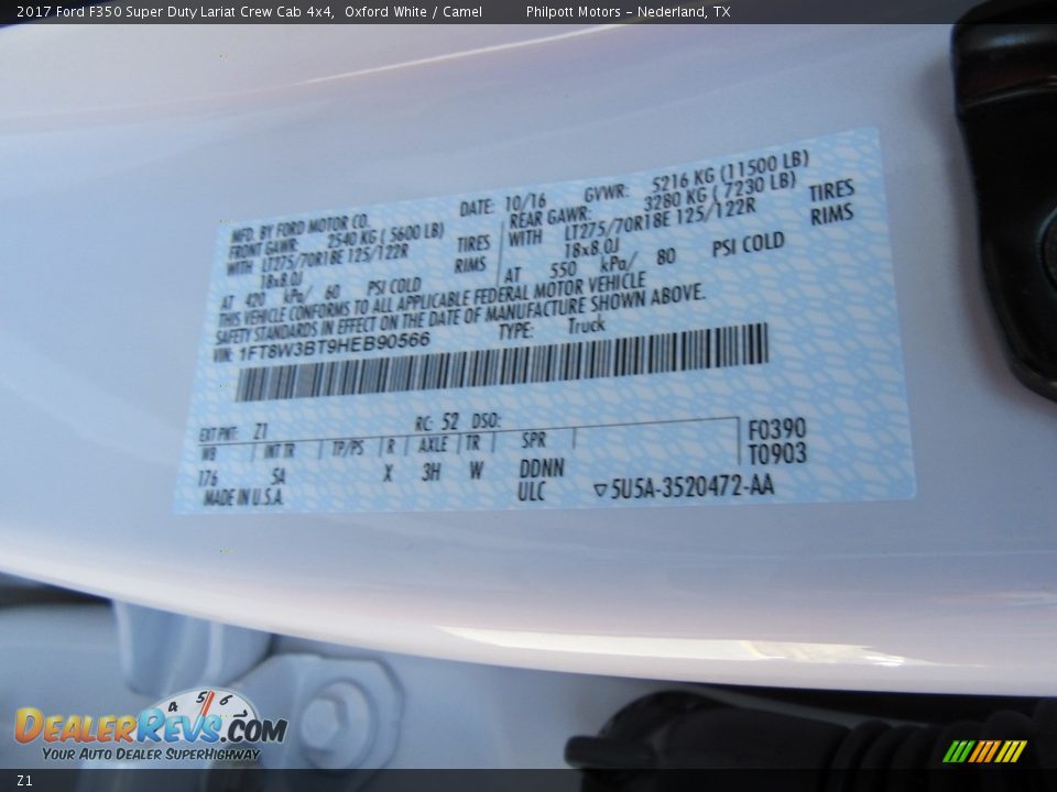 Ford Color Code Z1 Oxford White