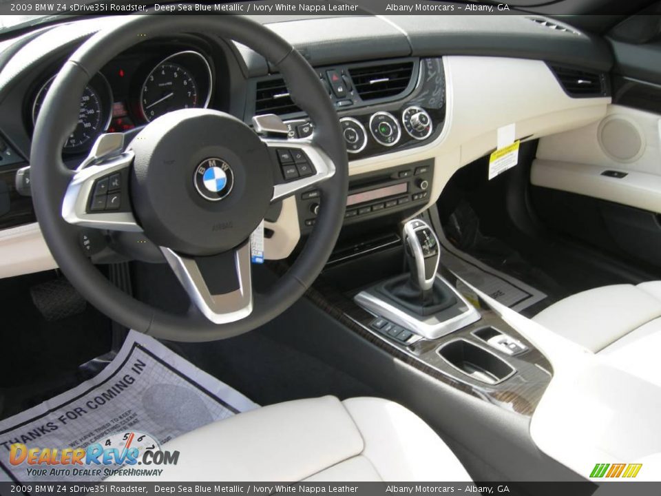 2009 BMW Z4 sDrive35i Roadster Deep Sea Blue Metallic / Ivory White Nappa Leather Photo #12