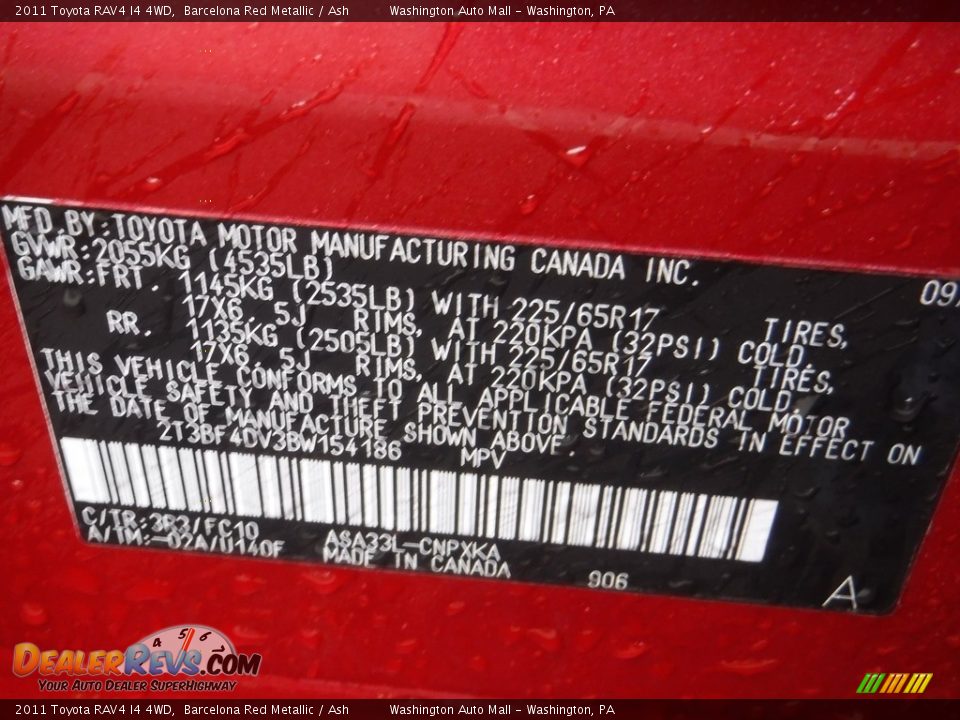 2011 Toyota RAV4 I4 4WD Barcelona Red Metallic / Ash Photo #19
