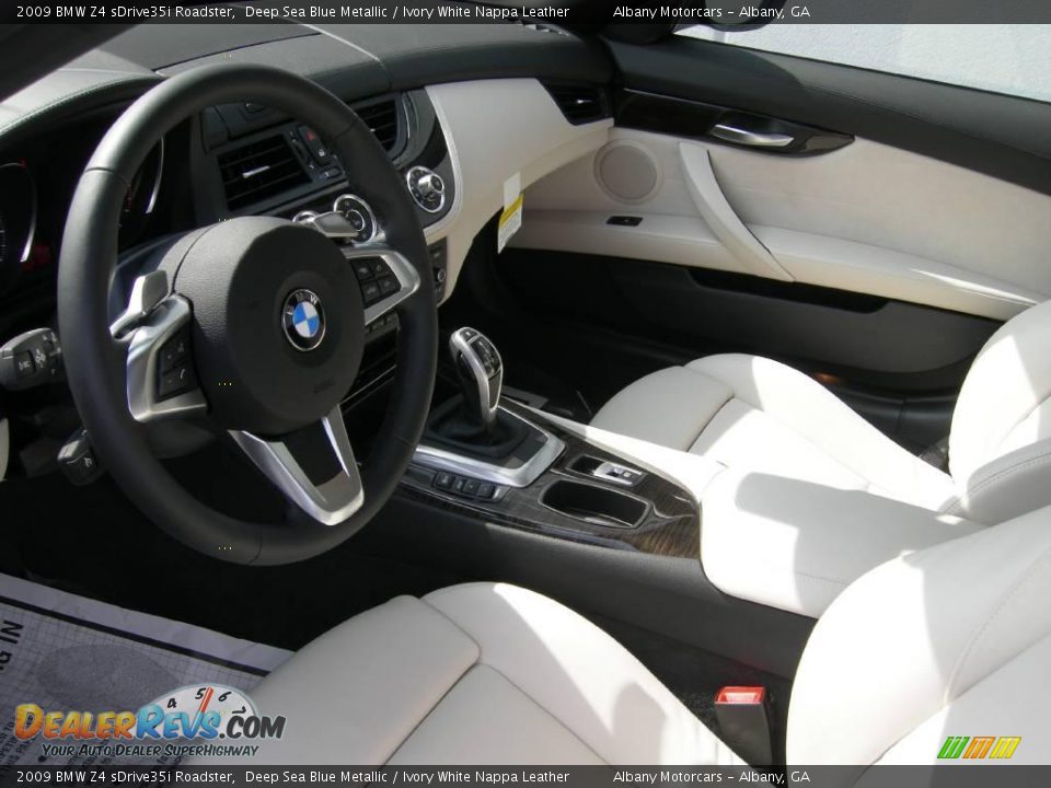 2009 BMW Z4 sDrive35i Roadster Deep Sea Blue Metallic / Ivory White Nappa Leather Photo #17