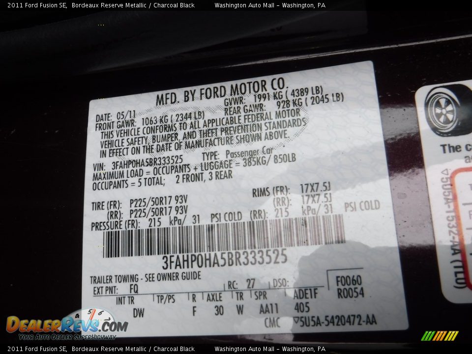 2011 Ford Fusion SE Bordeaux Reserve Metallic / Charcoal Black Photo #24