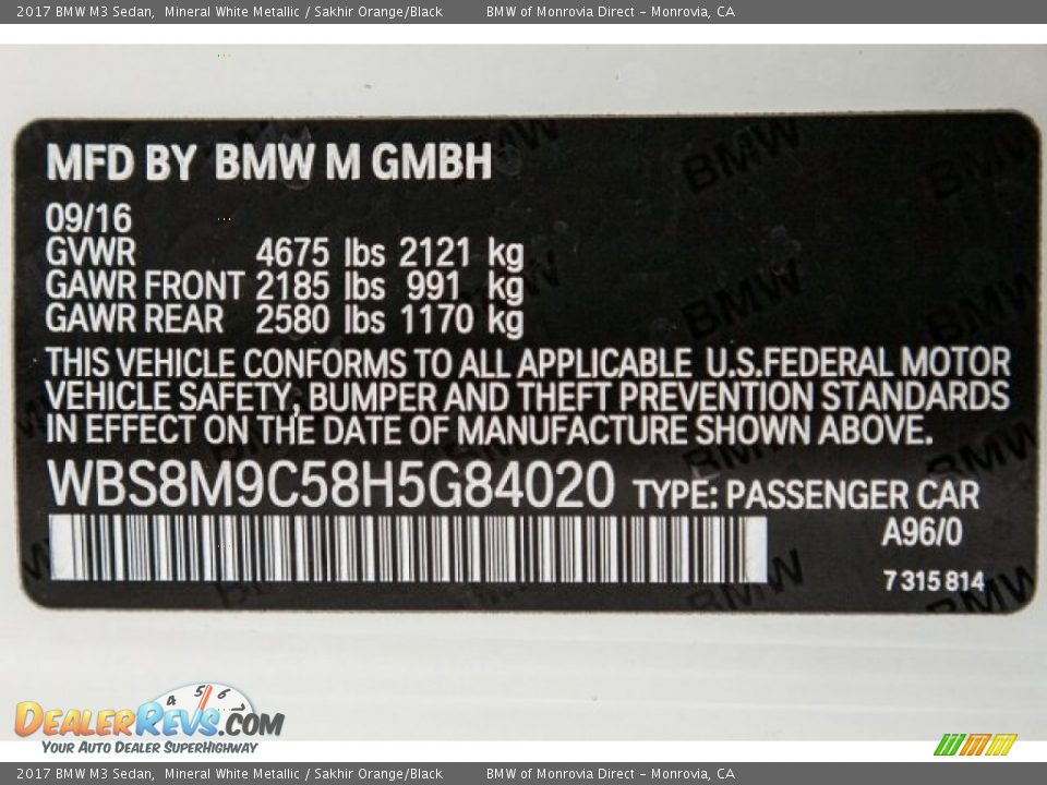 2017 BMW M3 Sedan Mineral White Metallic / Sakhir Orange/Black Photo #10