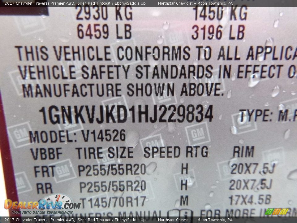 2017 Chevrolet Traverse Premier AWD Siren Red Tintcoat / Ebony/Saddle Up Photo #15