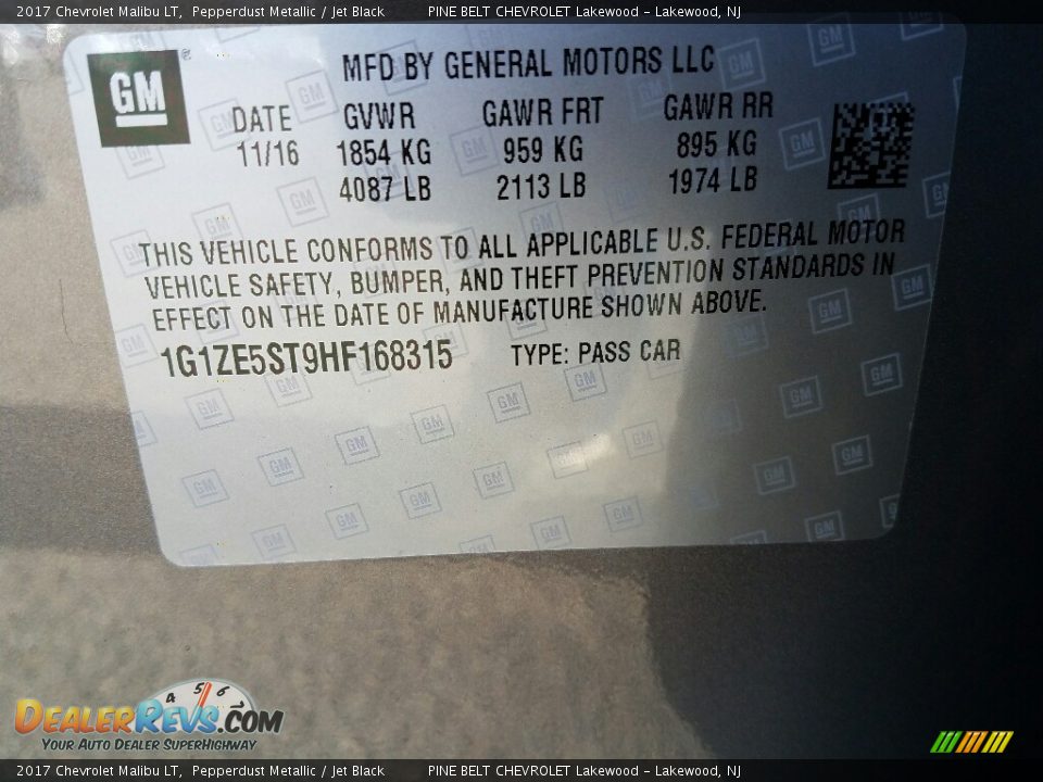 2017 Chevrolet Malibu LT Pepperdust Metallic / Jet Black Photo #8