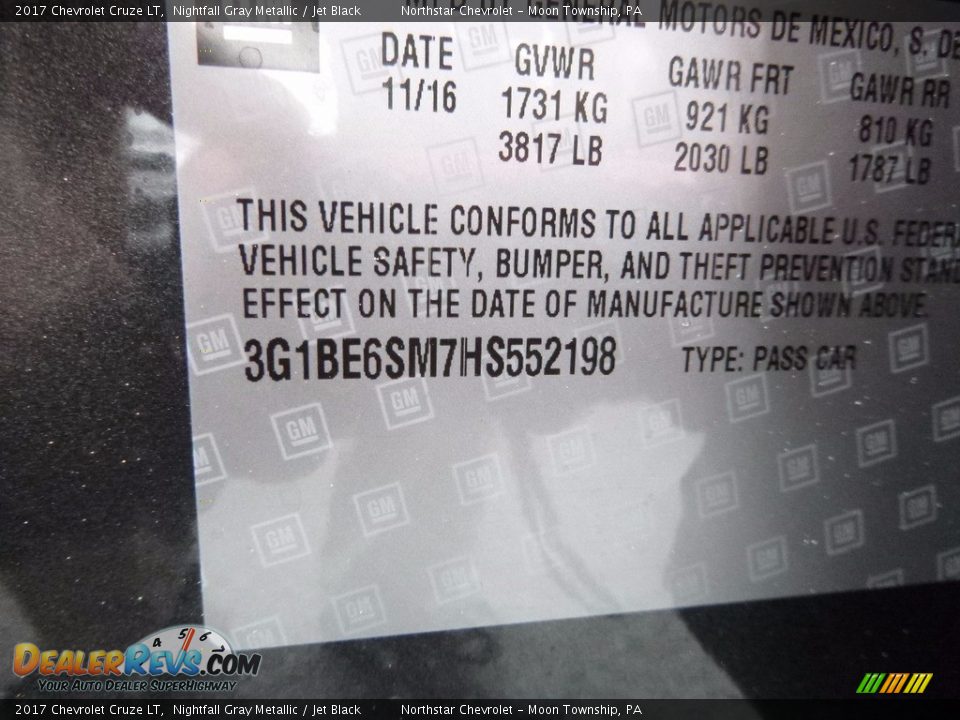 2017 Chevrolet Cruze LT Nightfall Gray Metallic / Jet Black Photo #15